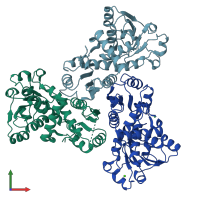 PDB entry 5vmq coloured by chain, front view.