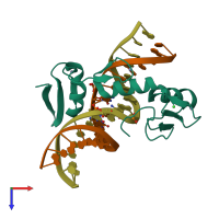 PDB entry 5vmv coloured by chain, top view.