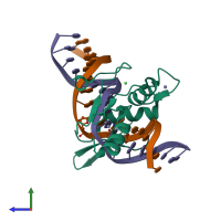 PDB entry 5vmx coloured by chain, side view.