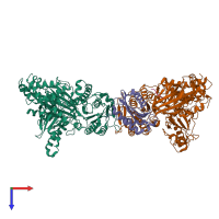 PDB entry 5vnf coloured by chain, top view.