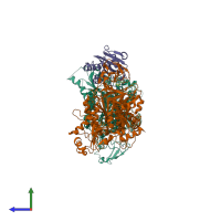 PDB entry 5vnn coloured by chain, side view.