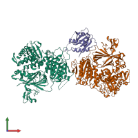 PDB entry 5vno coloured by chain, front view.