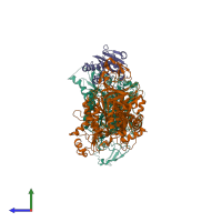 PDB entry 5vno coloured by chain, side view.