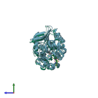 PDB entry 5vnp coloured by chain, side view.