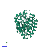 PDB entry 5vo1 coloured by chain, side view.