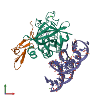 PDB entry 5voe coloured by chain, front view.