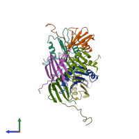 PDB entry 5vok coloured by chain, side view.