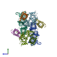 PDB entry 5vou coloured by chain, side view.