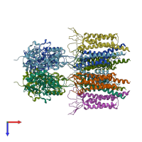 PDB entry 5vou coloured by chain, top view.
