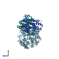 PDB entry 5vp1 coloured by chain, side view.