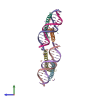 PDB entry 5vpe coloured by chain, side view.