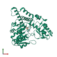 PDB entry 5vpr coloured by chain, front view.