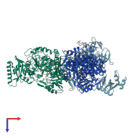 PDB entry 5vpv coloured by chain, top view.