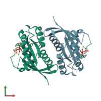 PDB entry 5vq2 coloured by chain, front view.