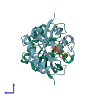 PDB entry 5vq6 coloured by chain, side view.