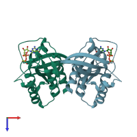 PDB entry 5vq8 coloured by chain, top view.