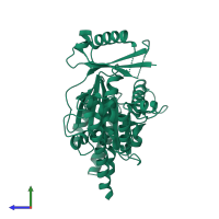 PDB entry 5vq9 coloured by chain, side view.