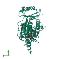 PDB entry 5vqa coloured by chain, side view.