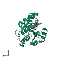 PDB entry 5vqn coloured by chain, side view.