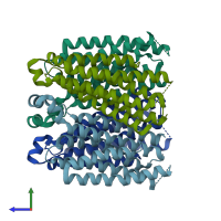 PDB entry 5vre coloured by chain, side view.