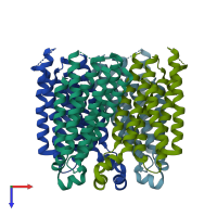 PDB entry 5vre coloured by chain, top view.