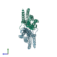 PDB entry 5vrf coloured by chain, side view.