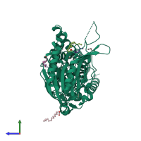 PDB entry 5vrg coloured by chain, side view.