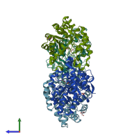 PDB entry 5vri coloured by chain, side view.