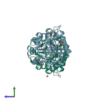 PDB entry 5vrk coloured by chain, side view.