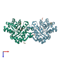 PDB entry 5vrk coloured by chain, top view.