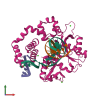 PDB entry 5vrw coloured by chain, front view.