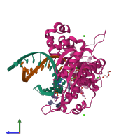 PDB entry 5vrw coloured by chain, side view.