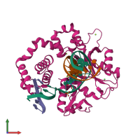 PDB entry 5vry coloured by chain, front view.