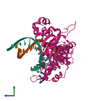 PDB entry 5vs3 coloured by chain, side view.