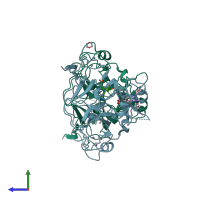 PDB entry 5vsf coloured by chain, side view.