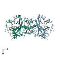 PDB entry 5vsf coloured by chain, top view.