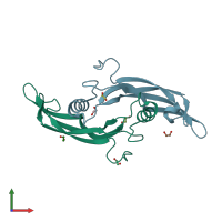 PDB entry 5vt2 coloured by chain, front view.
