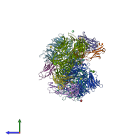 PDB entry 5vta coloured by chain, side view.
