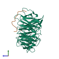 PDB entry 5vtb coloured by chain, side view.