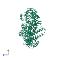 PDB entry 5vu5 coloured by chain, side view.