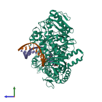 PDB entry 5vu7 coloured by chain, side view.