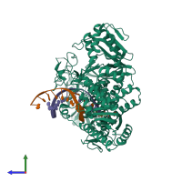 PDB entry 5vu8 coloured by chain, side view.