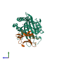 PDB entry 5vue coloured by chain, side view.