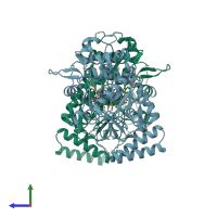 PDB entry 5vui coloured by chain, side view.