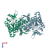 PDB entry 5vui coloured by chain, top view.