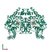 Homo dimeric assembly 1 of PDB entry 5vuk coloured by chemically distinct molecules, front view.