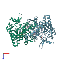 PDB entry 5vun coloured by chain, top view.