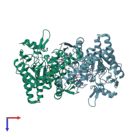 PDB entry 5vux coloured by chain, top view.