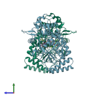 PDB entry 5vv1 coloured by chain, side view.