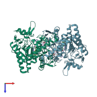 PDB entry 5vv1 coloured by chain, top view.